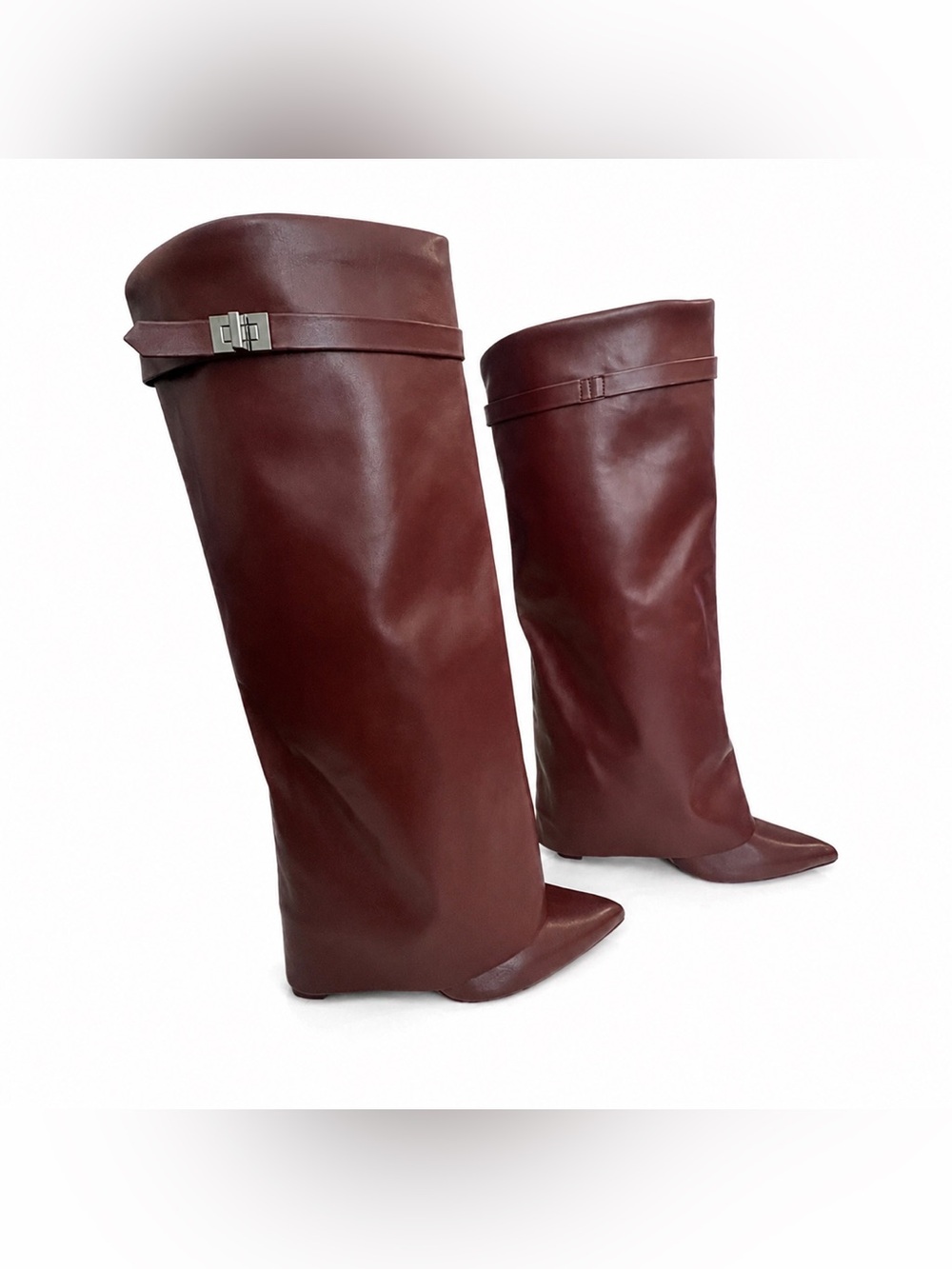 Maroon Faux Leather “Shark” Boots